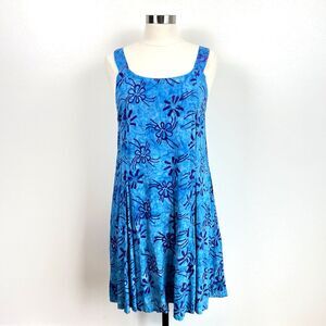 Mexigali Blues Dress Womens Small Blue Floral Dye Pocket Dress Beach Vacation